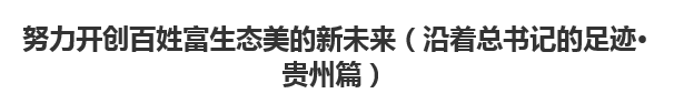 【人民日报】努力开创百姓富生态美的新未来（沿着总书记的足迹·贵州篇）